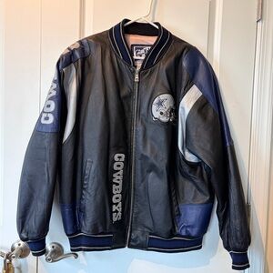 Dallas Cowboys Leather Bomber Jacket men's Large Vintage 1990s GIII x Carl Banks